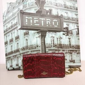 Coach 79600 Callie Foldover Chain Clutch In Blocked Snakeskin